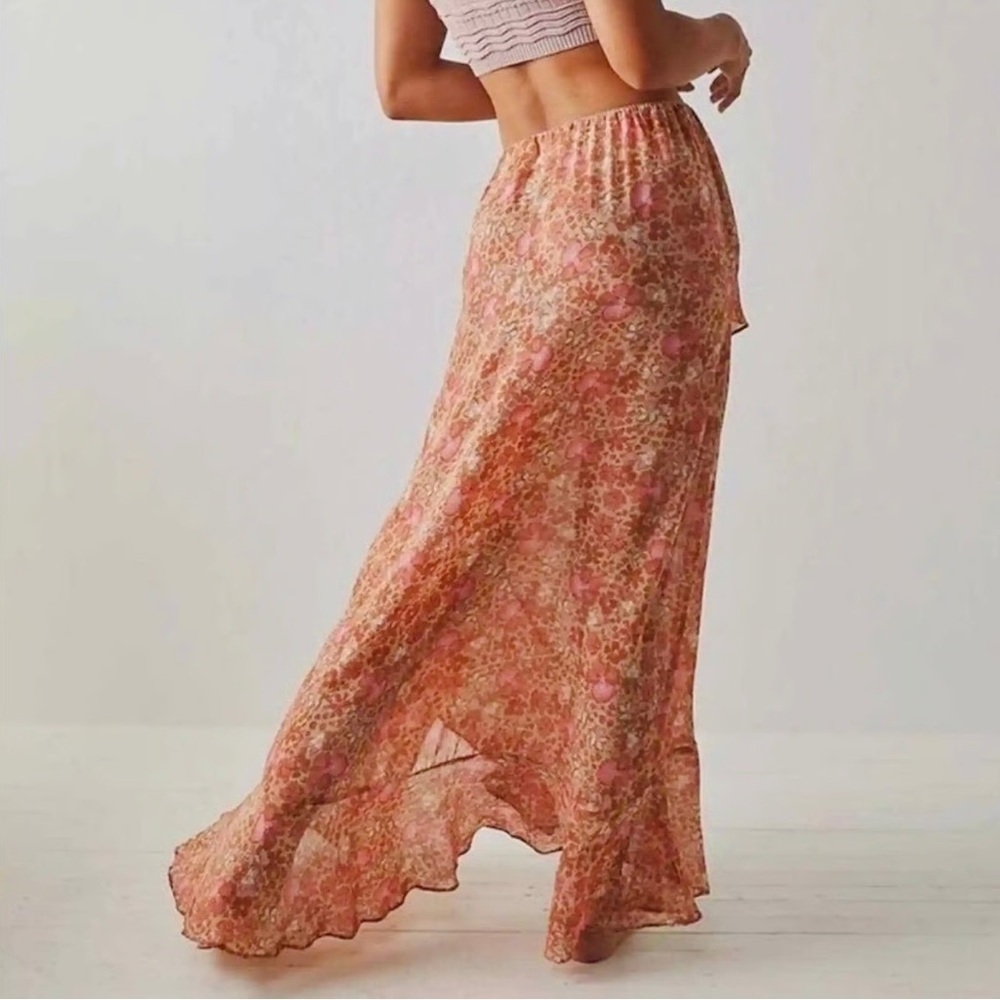 NWT Free People Pink and Orange Floral Midi Skirt Size Medium - Picture 3 of 7